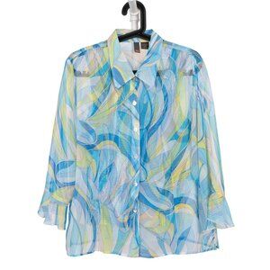 Sere Nade Y2K Sheer Blouse Tank Set XL Blue Green Abstract Swirl Boho Fairy